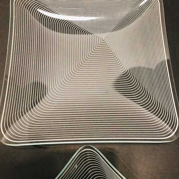 Vtg Lausitzer Glas Kristall Op Art Pair of Crystal Trays 5”-5 and 7.5”-7.5” - Picture 5 of 6